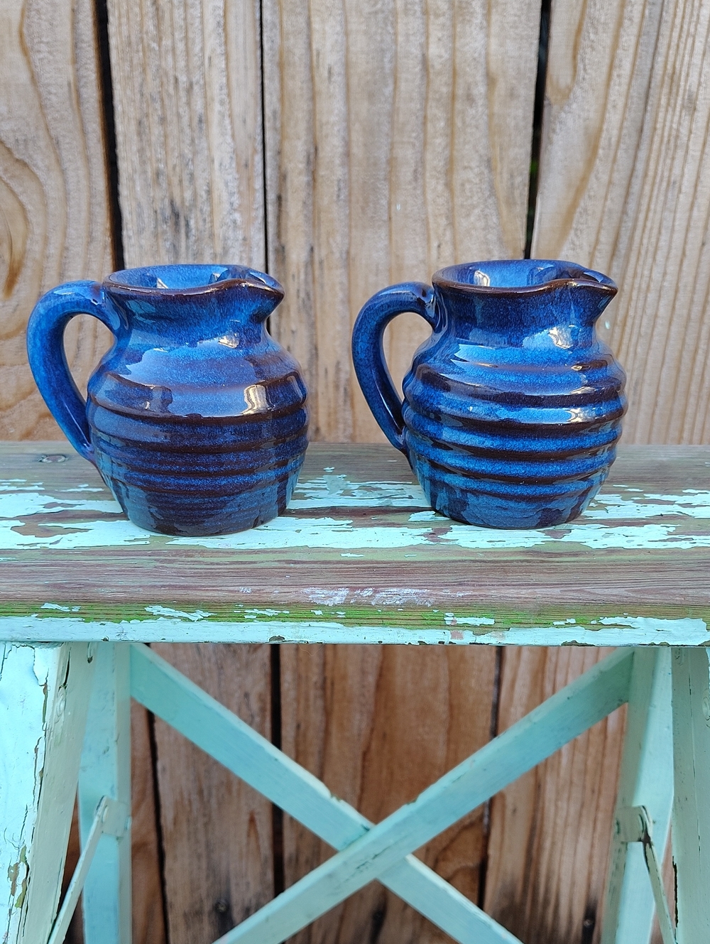 RARE Rackliffe Pottery Blue Hill Maine Blueberry Creamer/Small Pitcher Set